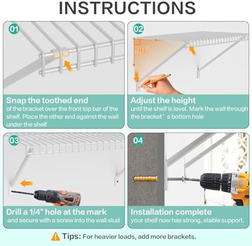 12 Pcs Support Brackets for Wire Shelving 12in Wire Shelf Support Bracket,Rei...