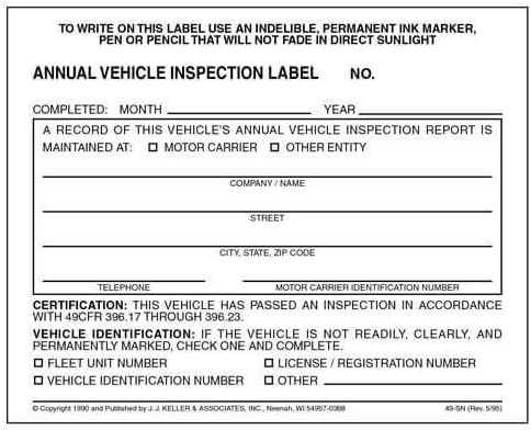 J. J. Keller Annual Vehicle Inspection Label, 50 Pack