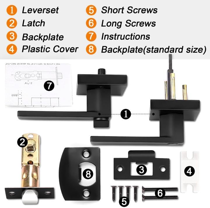 Probrico Matte Black Interior Door Handles, Privacy Square Bed & Bath Lev...