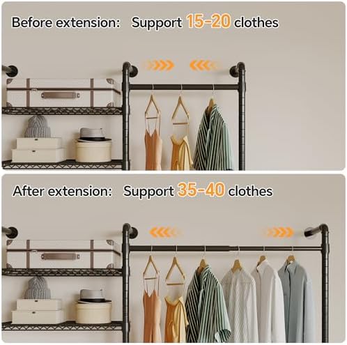 Higeego W4 Wall Mounted Clothes Rack, Industrial Pipe Clothing Rack, Black