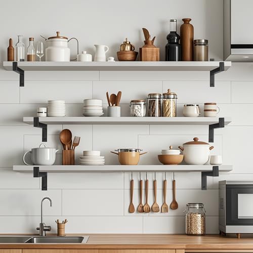 EZYDECOR 6 Pack Heavy Duty Shelf Brackets with Lip 10 Inch Black