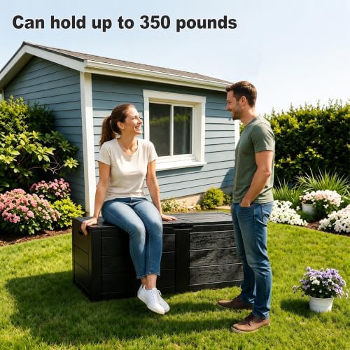 70 Gal Outdoor Storage Box, Waterproof Deck Box for Outdoor Tools, Black
