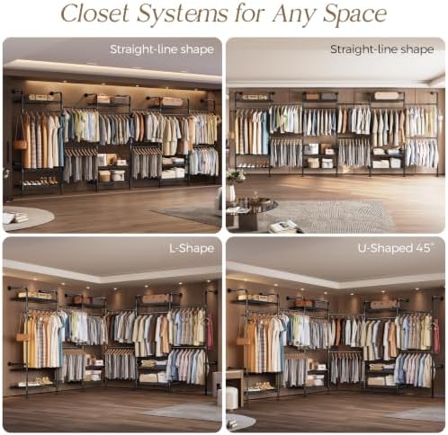 Wall Mounted Closet System, Heavy Duty 6-Row Clothes Rack, Expandable Industr...