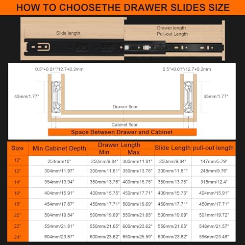 20 inch Drawer Slides 4 Pairs (8pcs) 3 fold Full Extension Side Mount Cabinet...