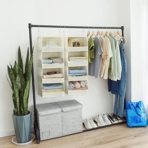 GRANNY SAYS 4-Shelf Hanging Closet Organizer, Foldable Storage, Beige (2 Pack)