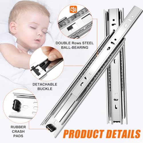 22 inch Drawer Slides 4 Pairs (8pcs) 3 fold Full Extension Side Mount Cabinet...