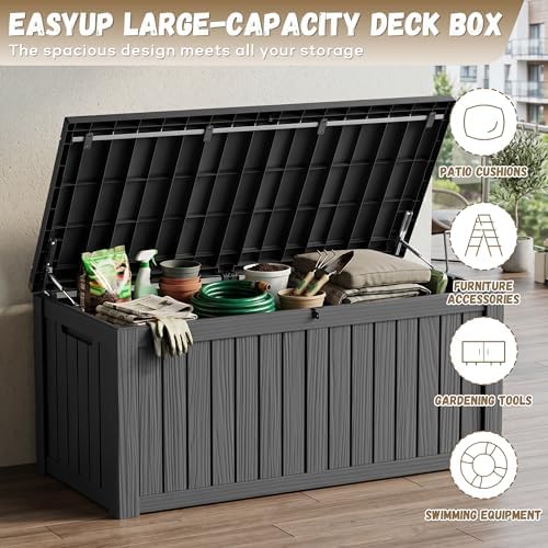 EasyUp 180 Gallon Deck Box, Waterproof& UV Resistant, Black