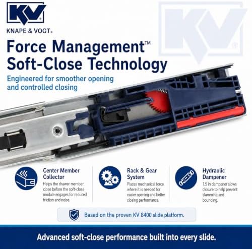 Knape & Vogt Side Mount Soft-Close Drawer Slide, Pair, Inch