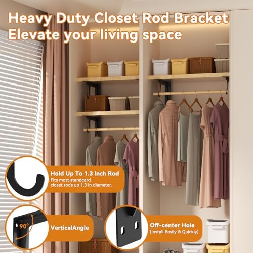 6 Pack Heavy Duty Closet Rod Support Brackets 300lbs Capacity