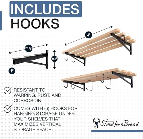StoreYourBoard 24 Inch Heavy Duty Shelf Brackets, Set of 4 for 2' x 4'...