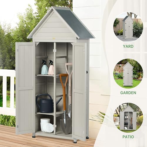 Outdoor Storage Shed with Floor & Adjustable Shelves, Wooden Garden Tool ...