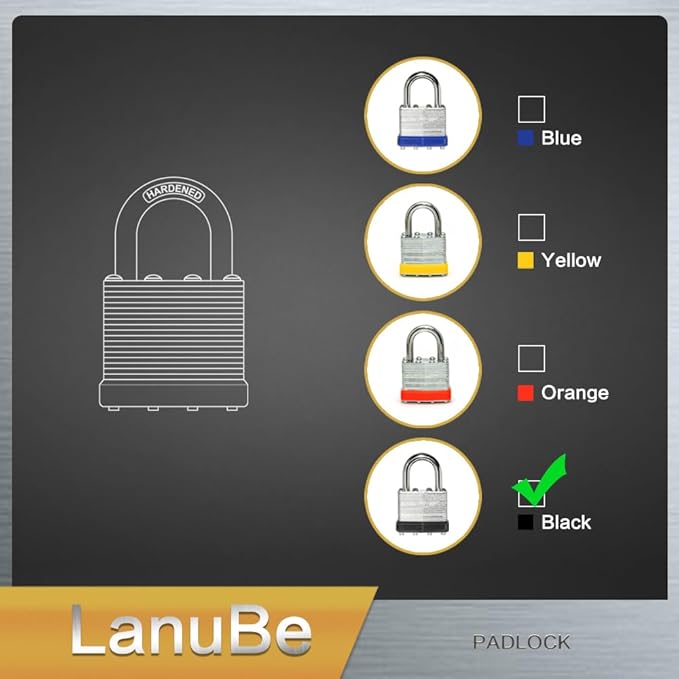 LanuBe Lock Laminated keyed Padlock, keyed Alike Locks, Normal Shackle (12 Pack)