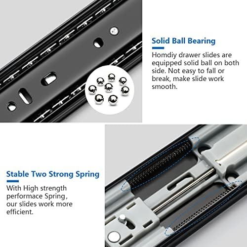 homdiy 10 Pair Soft Close Drawer Slides 22 Inch,Heavy Duty Side Mount Rails