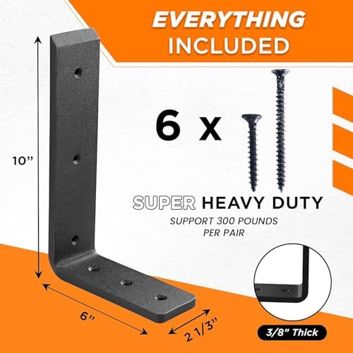 BATODA 10” Countertop Support Steel Brackets (2 PCS), Heavy Duty L Bracket