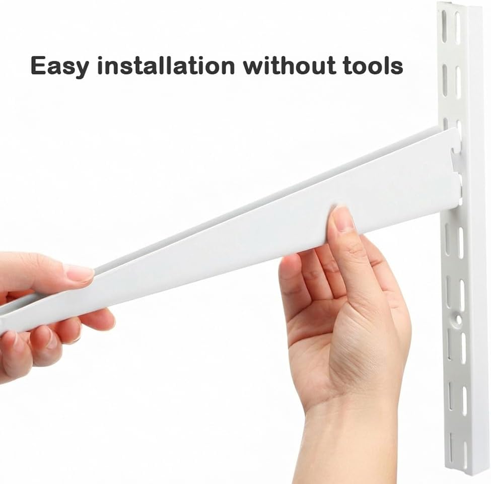 10Pack White Adjustable Shelf Brackets for Double Track, 14.5 Inch