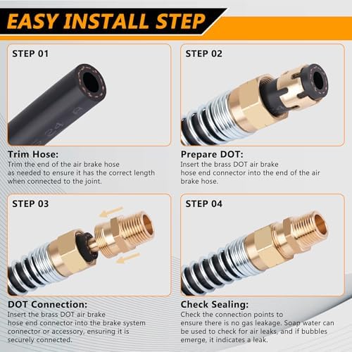 16PCS Brass DOT Air Brake Hose End Fitting, 1/2”Hose x 3/8” Male Connector