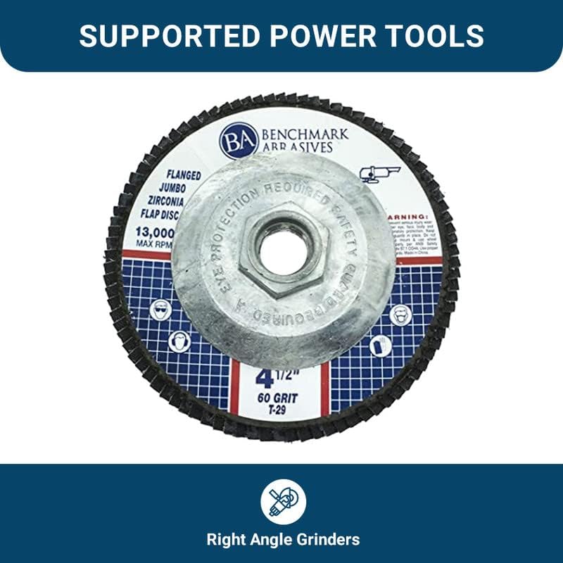 Benchmark Abrasives 4.5" x 5/8"-11 Zirconia Type 29 Flap Discs, 60 ...