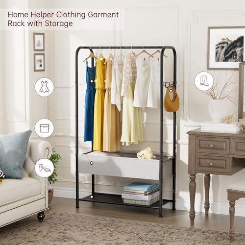 SINGAYE Wardrobe Standing Closet Clothing Rack With Shelf Hanging Clothes