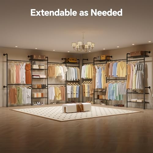 Higeego W4 Wall Mounted Clothes Rack, Industrial Pipe Clothing Rack, Black