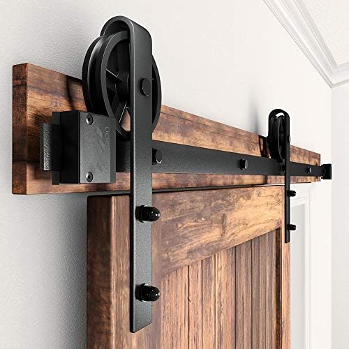 WINSOON 5FT Sliding Barn Door Hardware Kit,Black Big Spoke Roller,No Door