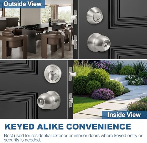 BESTTEN 2 Pack All Keyed Same Exterior Door Knob with Key Lock and Deadbolt, ...