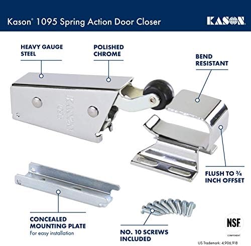 Kason 1095 Spring Action Door Closer and Adjustable Wide-Hook, Flush to 3/4 I...