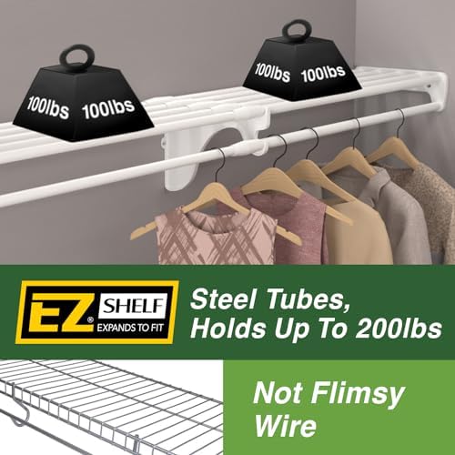 EZ SHELF - Closet Shelf with Hanging Rod - 29" to 49” Expandable, White,...