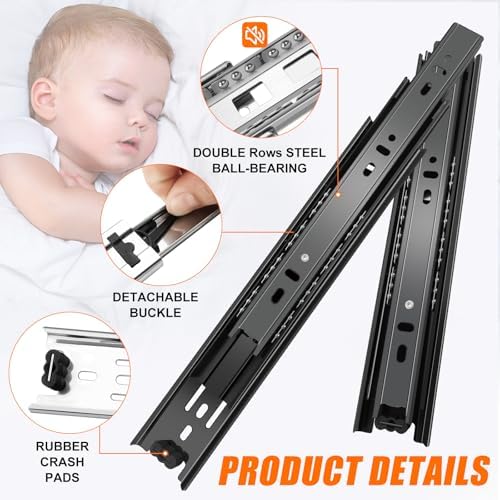 20 inch Drawer Slides 4 Pairs (8pcs) 3 fold Full Extension Side Mount Cabinet...