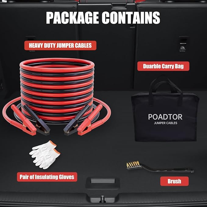 Heavy Duty Jumper Cables 1 Gauge 30FT 900A, Automotive Booster Cables