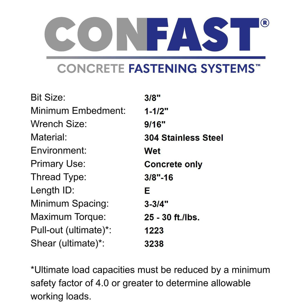 CONFAST 3/8" x 3-3/4" Stainless Steel Wedge Anchor (50 per Box)