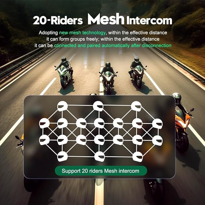 Motorcycle Bluetooth intercom MS20 2000m Helmet Intercom, 20 Riders Motorcycle