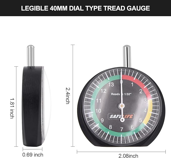 SAFELIFE Tire Tread Depth Gauge, 10 Pack Dial Type Tire Tread Depth Gauge