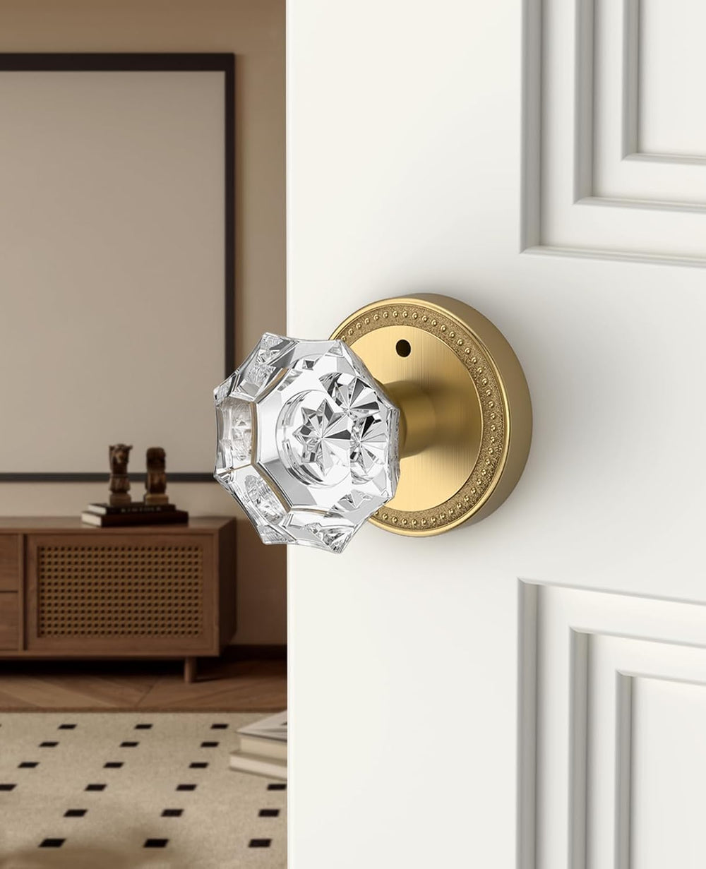 Asidrama 1 Pack Champagne Bronze Privacy Crystal Door Knobs