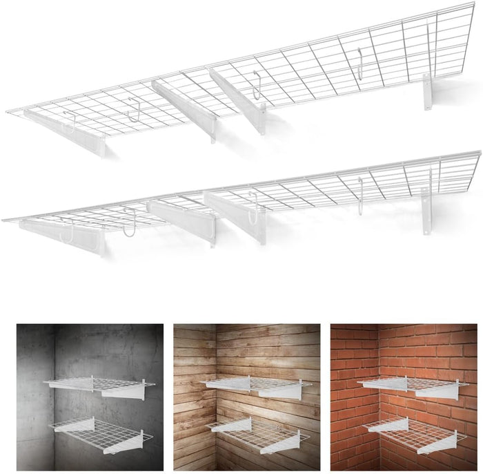 Fencer Wire 72 in. W x 18 in. D Wall Mounted Garage Wall Shelving w/ 4 Hooks