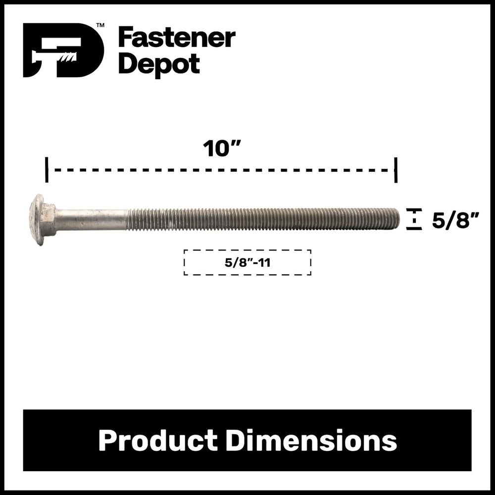 5/8" x 10" (25 Sets) Hot Dipped Galvanized Carriage Bolt Kit for Ex...