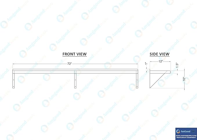 AmGood 72" Long X 12" Deep Stainless Steel Wall Shelf | NSF Certifi...