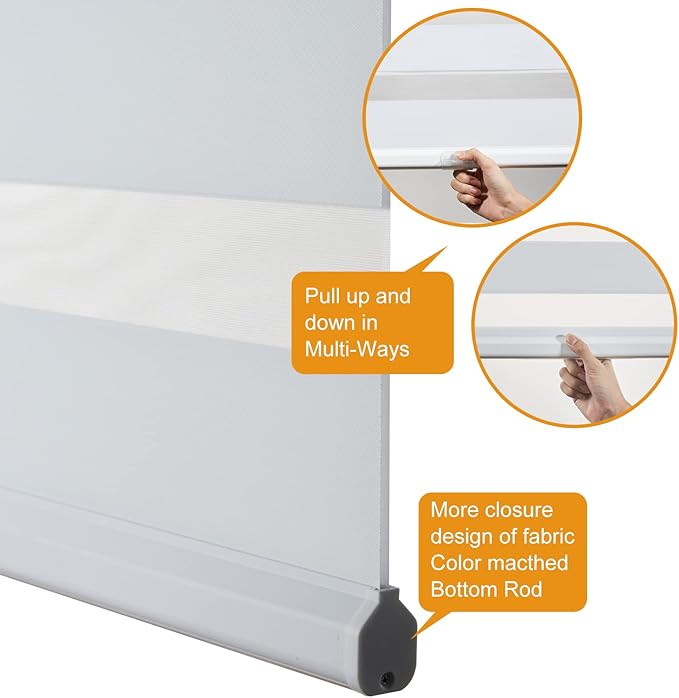 Persilux Cordless Zebra Blinds for Windows, Room Darkening Roller Shades for