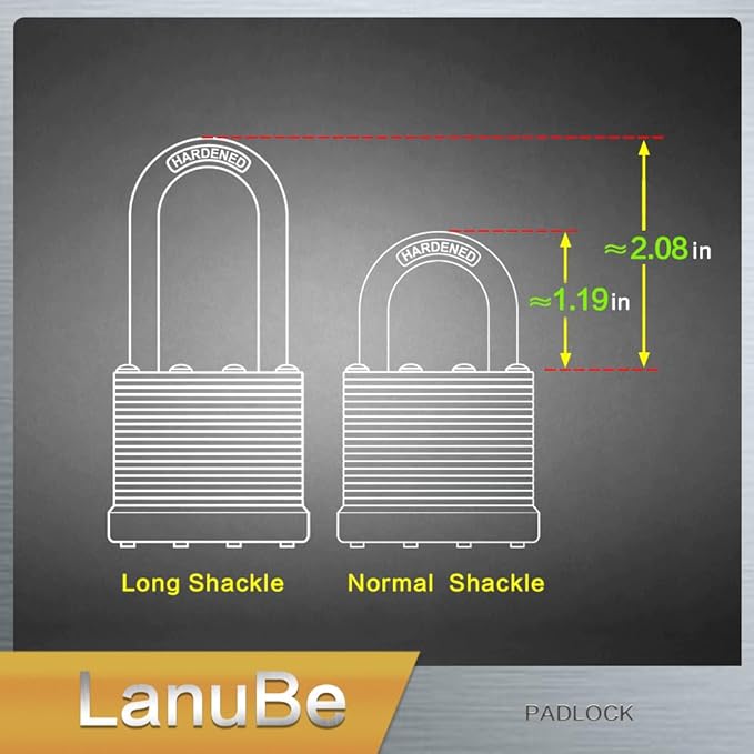 LanuBe Lock Laminated Steel Keyed Padlock, Keyed Alike Locks, Long Shackle (1...