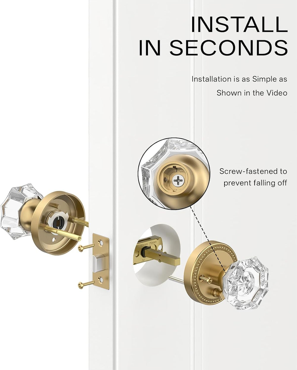 Asidrama 1 Pack Champagne Bronze Privacy Crystal Door Knobs
