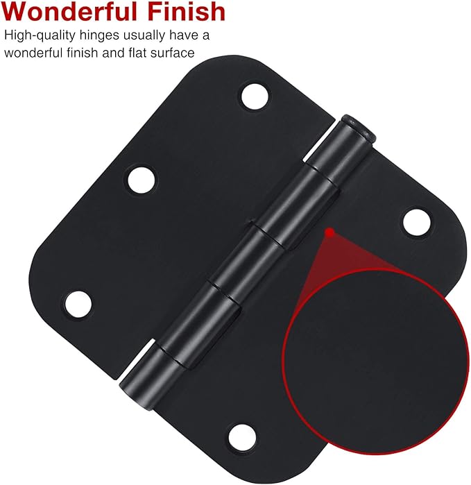 42 Pack Matte Black Door Hinges 3.5 Inch 5/8" Radius, Interior 3 1/2&quo...
