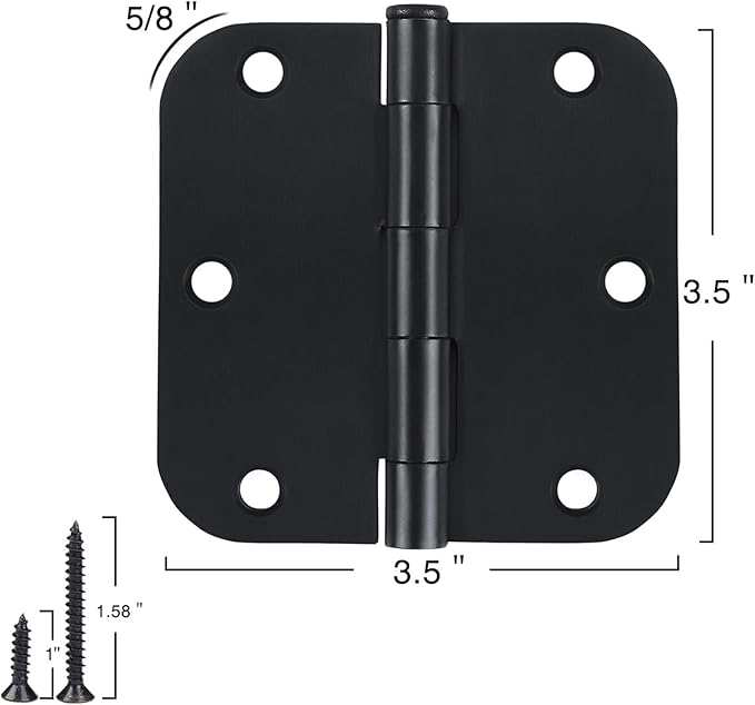 42 Pack Matte Black Door Hinges 3.5 Inch 5/8" Radius, Interior 3 1/2&quo...