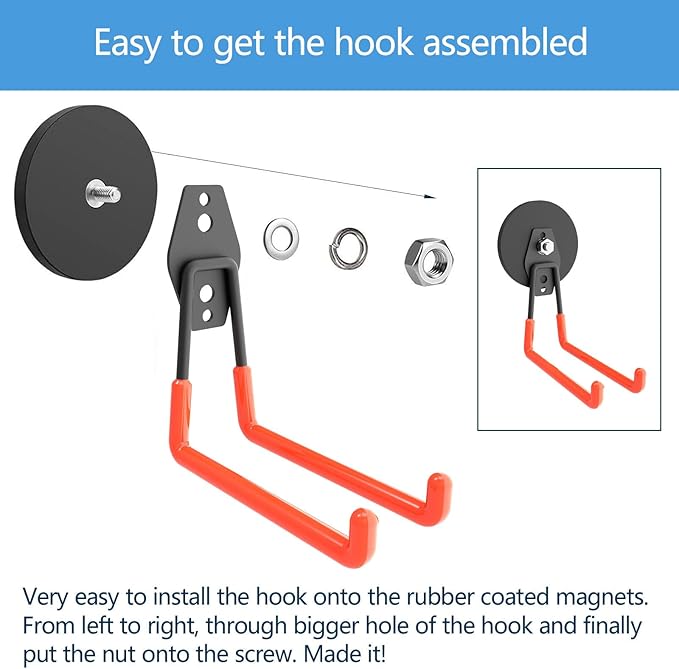 Super Strong Garage Magnetic Hooks Heavy Duty-6Pack, Powerful Magnetic Strips...