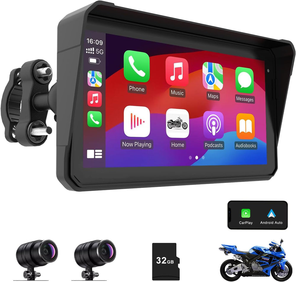 60Hz Motorcycle Carplay Screen, 2K 30FPS Motorcycle Dash Cam Front and Rear