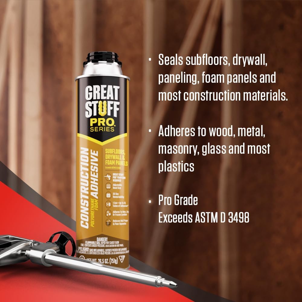 GREAT STUFF PRO Construction Adhesive for Wall & Floor 26.5oz, Polyuretha...