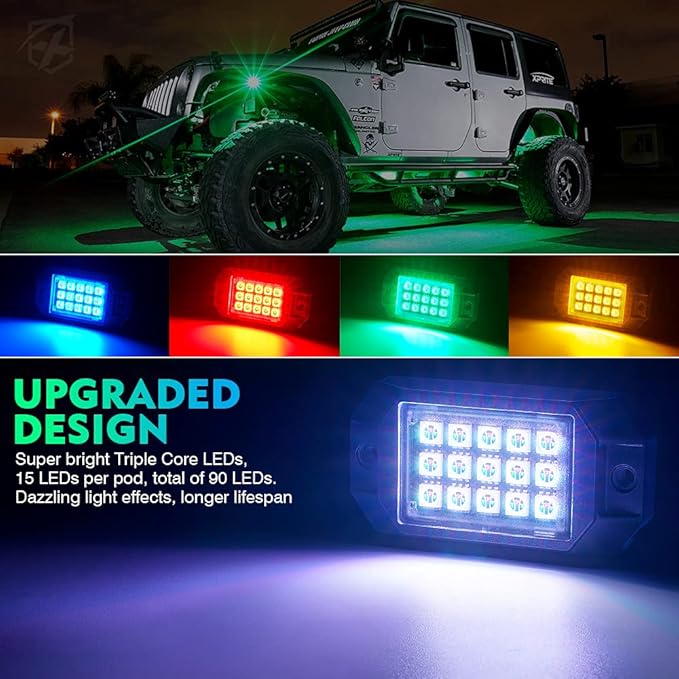 Xprite Bluetooth RGB LED Rock Lights Kit, Motorcycles, Boats