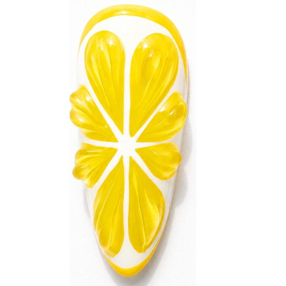 Handcrafted Press On Nails Italian Vacation Style Lemon & Blue Ceramic Pa...