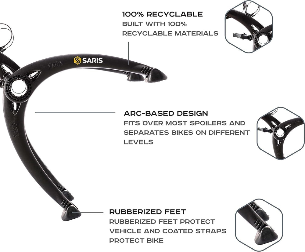 Saris Bones Car Trunk Bicycle Rack Carrier, Mounts 3 Bikes, Anti-Sway Straps