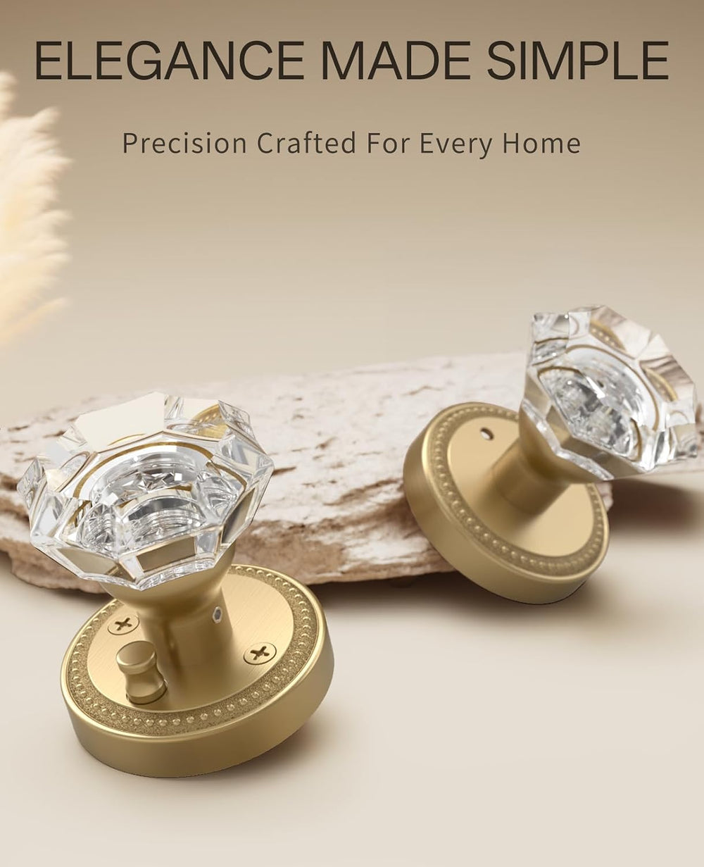 Asidrama 1 Pack Champagne Bronze Privacy Crystal Door Knobs