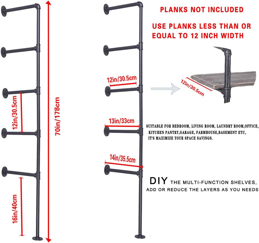 Industrial Wall Mount Iron Pipe Shelf Bracket,Vintage Retro Black DIY Open Bo...