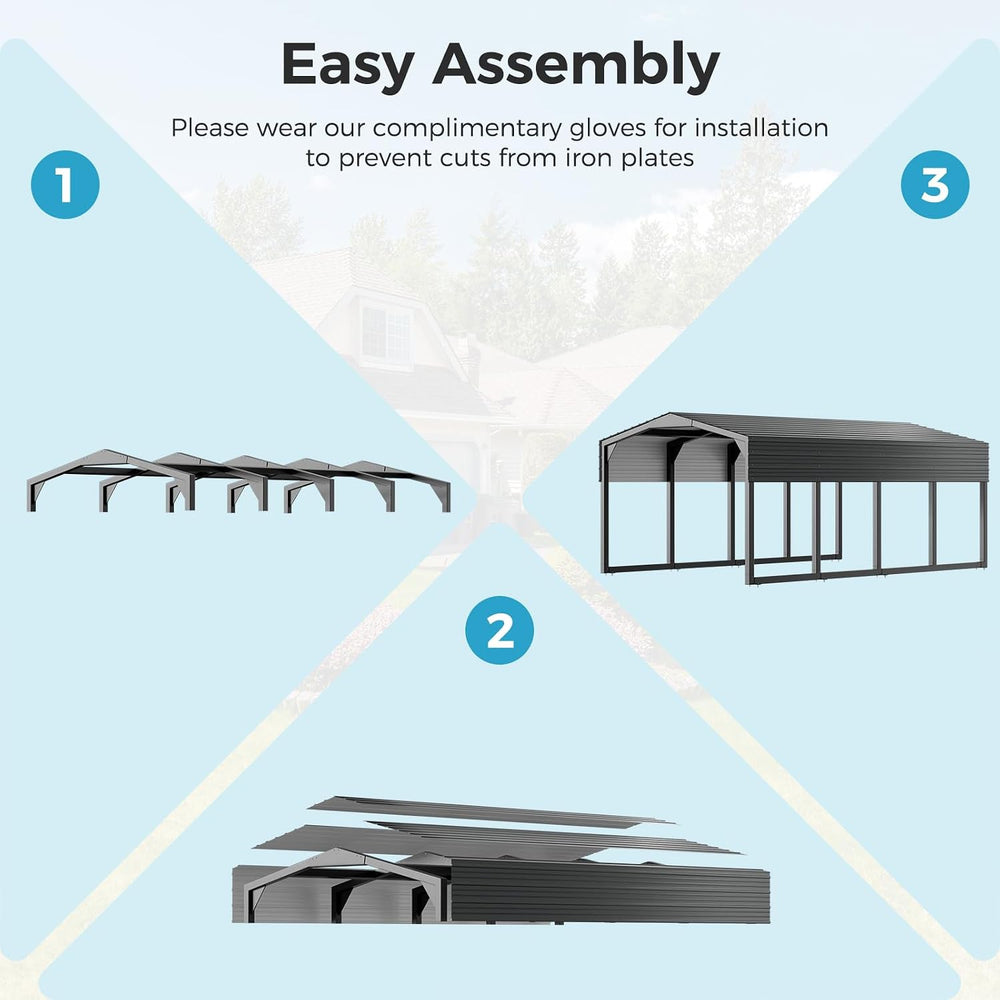12×20 FT Carport, 2"x2" Reinforced Frame & 29-Gauge Leak-Resist...
